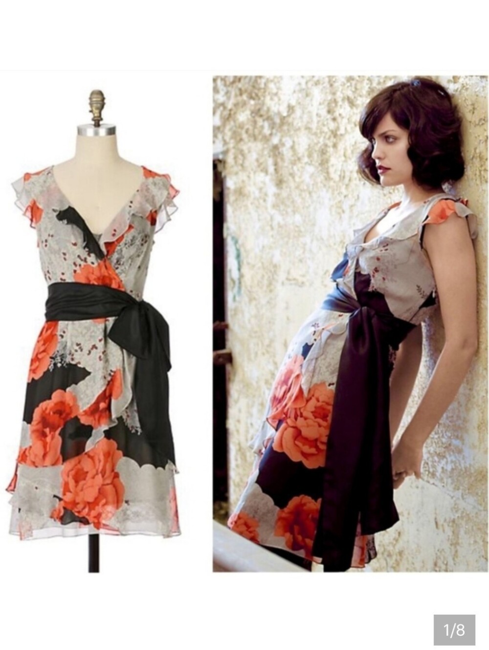 Moulinette Soeurs 100% Silk Asymmetrical Wrap Dress Floral Ruffle Sz 4